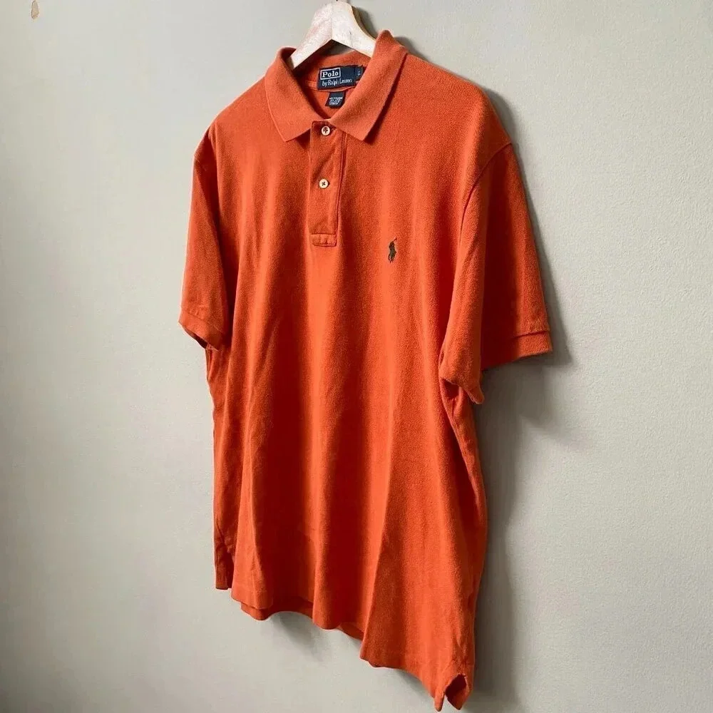 Vintage Polo Ralph Lauren Men's Large Short Sleeve Retro Orange Polo Shirt 90s